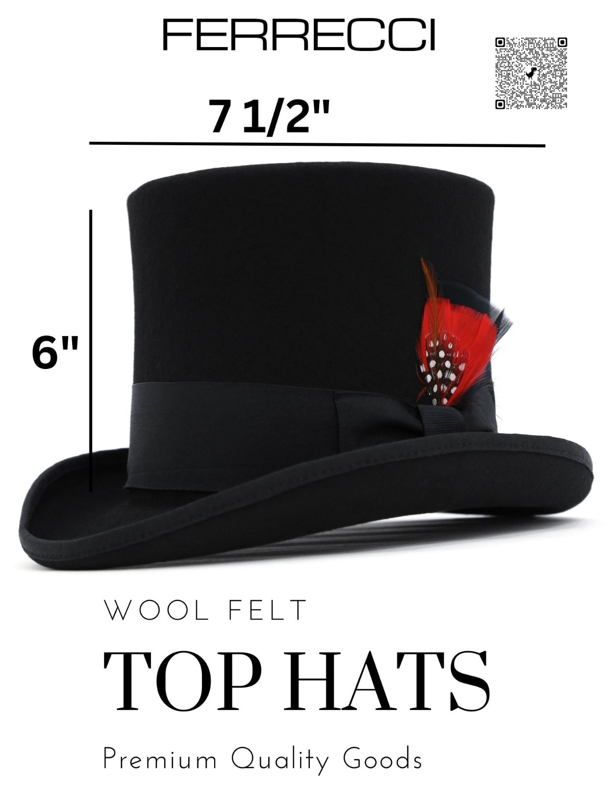 Premium Wool Black Top Hat