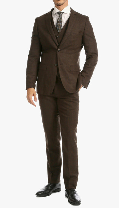Bradford Cognac Slim Fit 3 Piece Tweed Suit - Ferrecci USA 