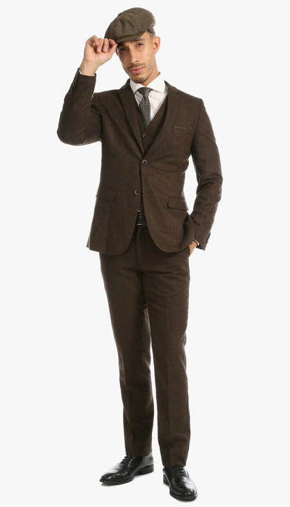 Bradford Cognac Slim Fit 3 Piece Tweed Suit - Ferrecci USA 