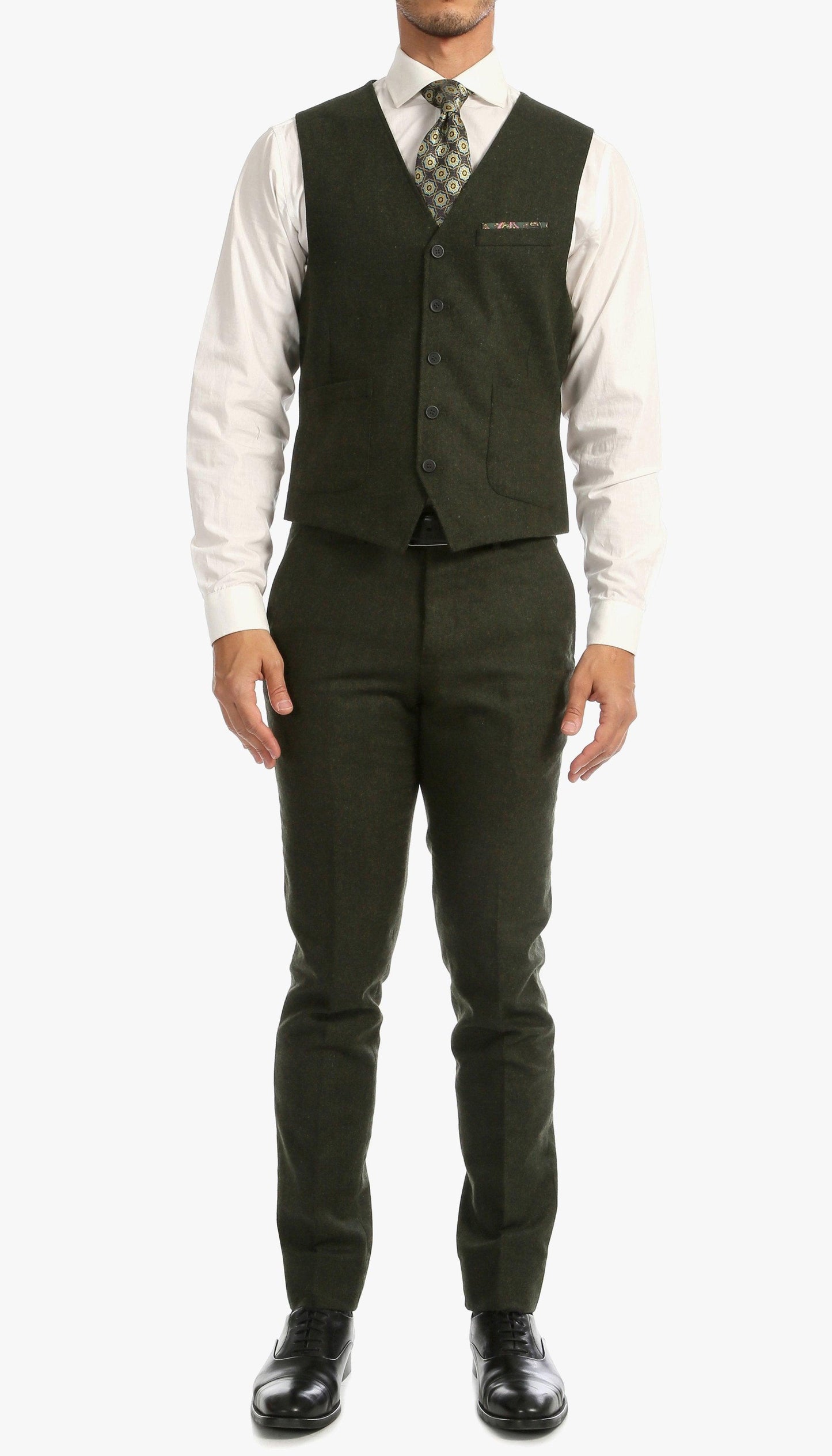 Bradford Hunter Green Slim Fit 3 Piece Tweed Suit - Ferrecci USA 