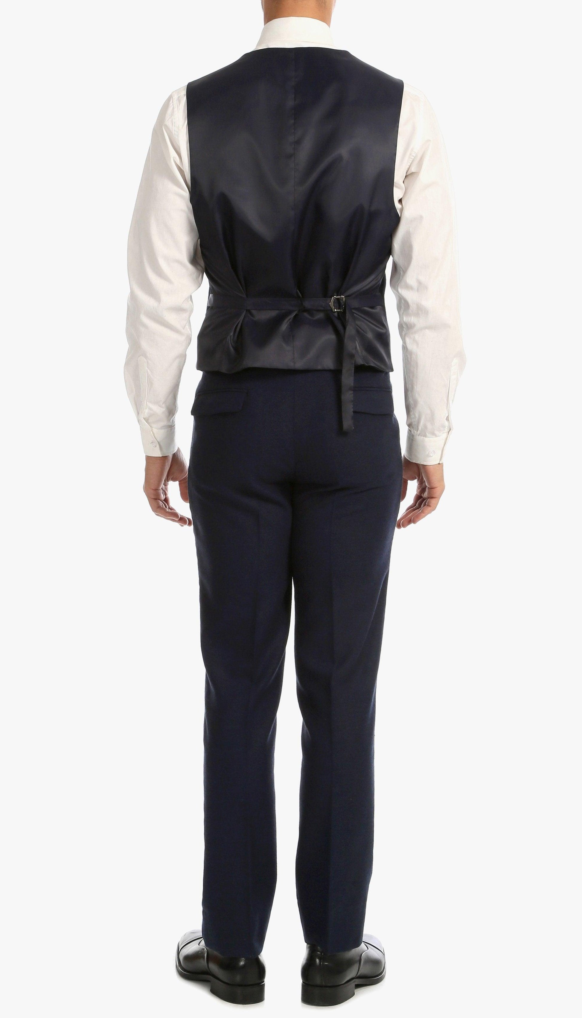 Bradford Navy Tweed With Slim Fit Suit With Five Button Vest - Ferrecci USA 
