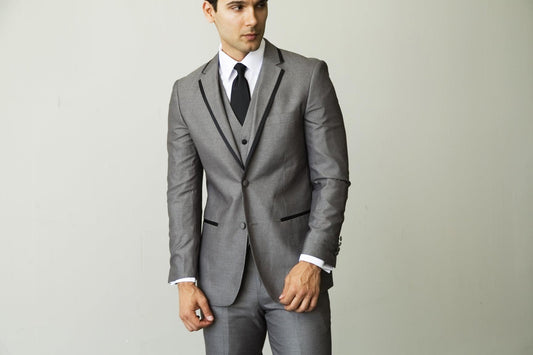 Ellsworth Grey & Black Slim Fit 3-Piece Tuxedo