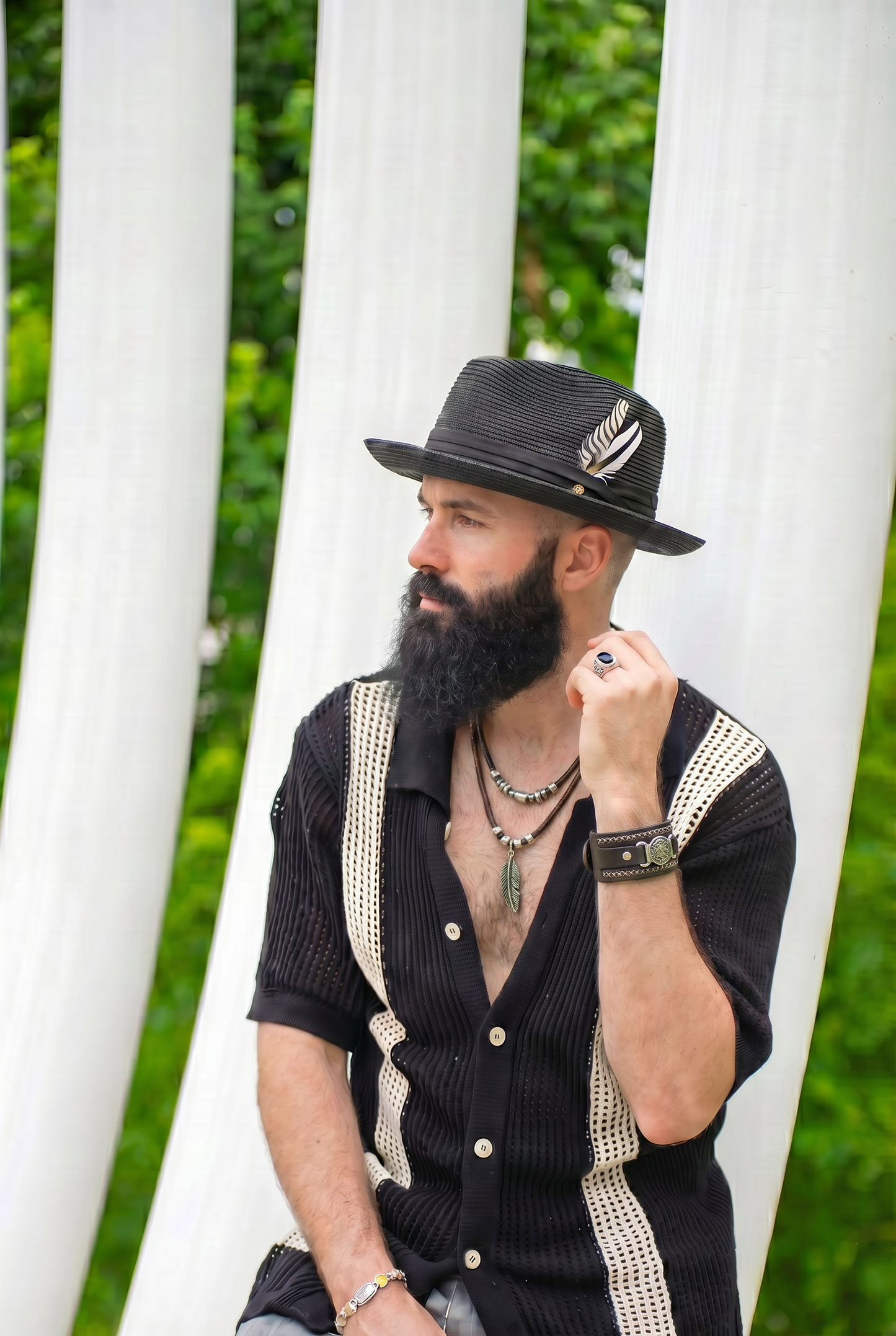 Mar Azul Crushable Straw Hat Fedora in Black