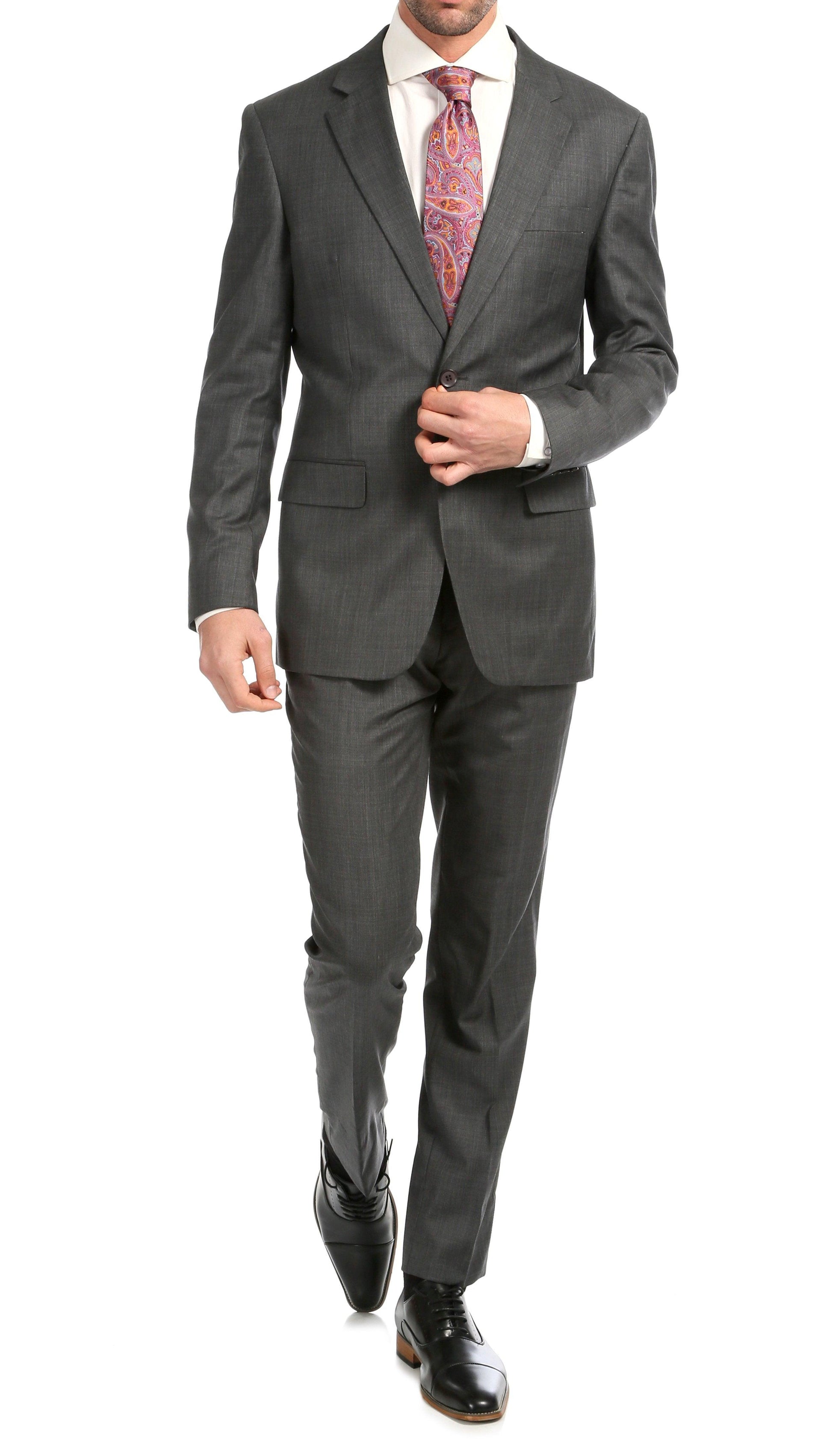 Castile Heather Grey Premium 2-Piece Wool Slim Fit Suit