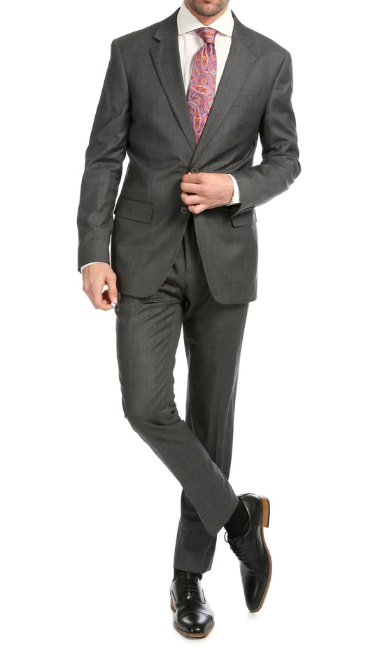 Castile Heather Grey Premium 2-Piece Wool Slim Fit Suit