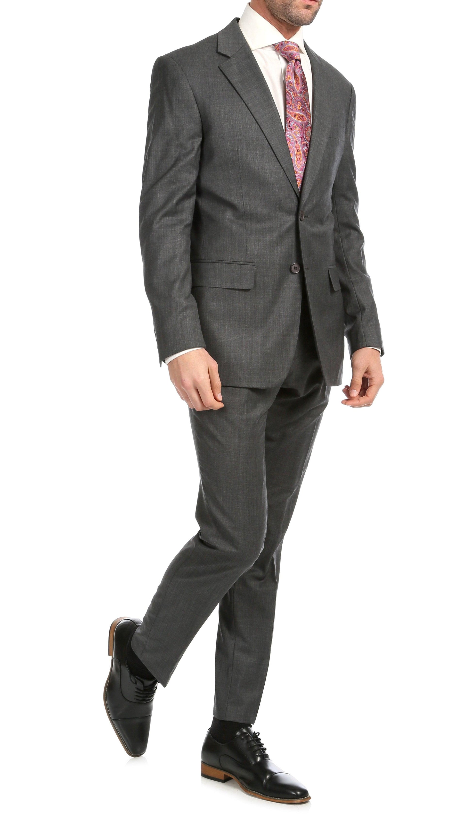 Castile Heather Grey Premium 2-Piece Wool Slim Fit Suit