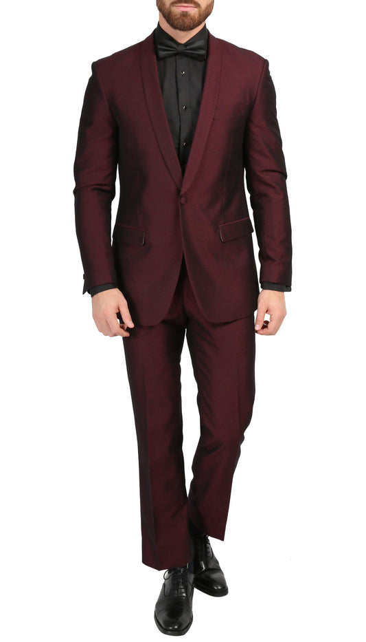 Belvedere Burgundy Slim Fit Shawl Collar 3-Piece Tuxedo