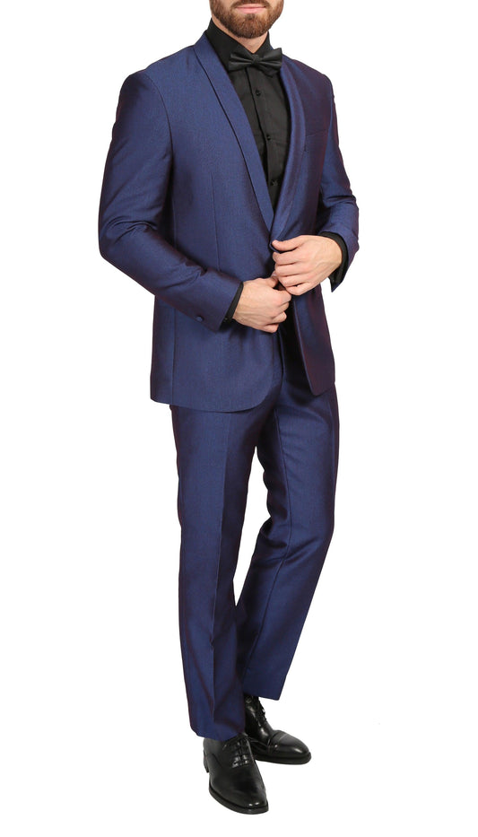 Belvedere Navy Slim Fit Shawl Collar 3-Piece Tuxedo