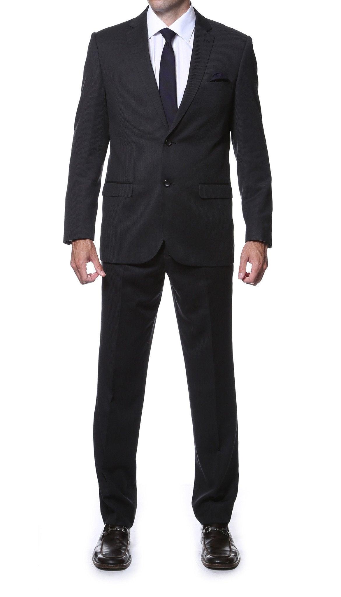 Nassau Black 2-Piece Slim Fit Striped Tone-on-Tone Wool Suit