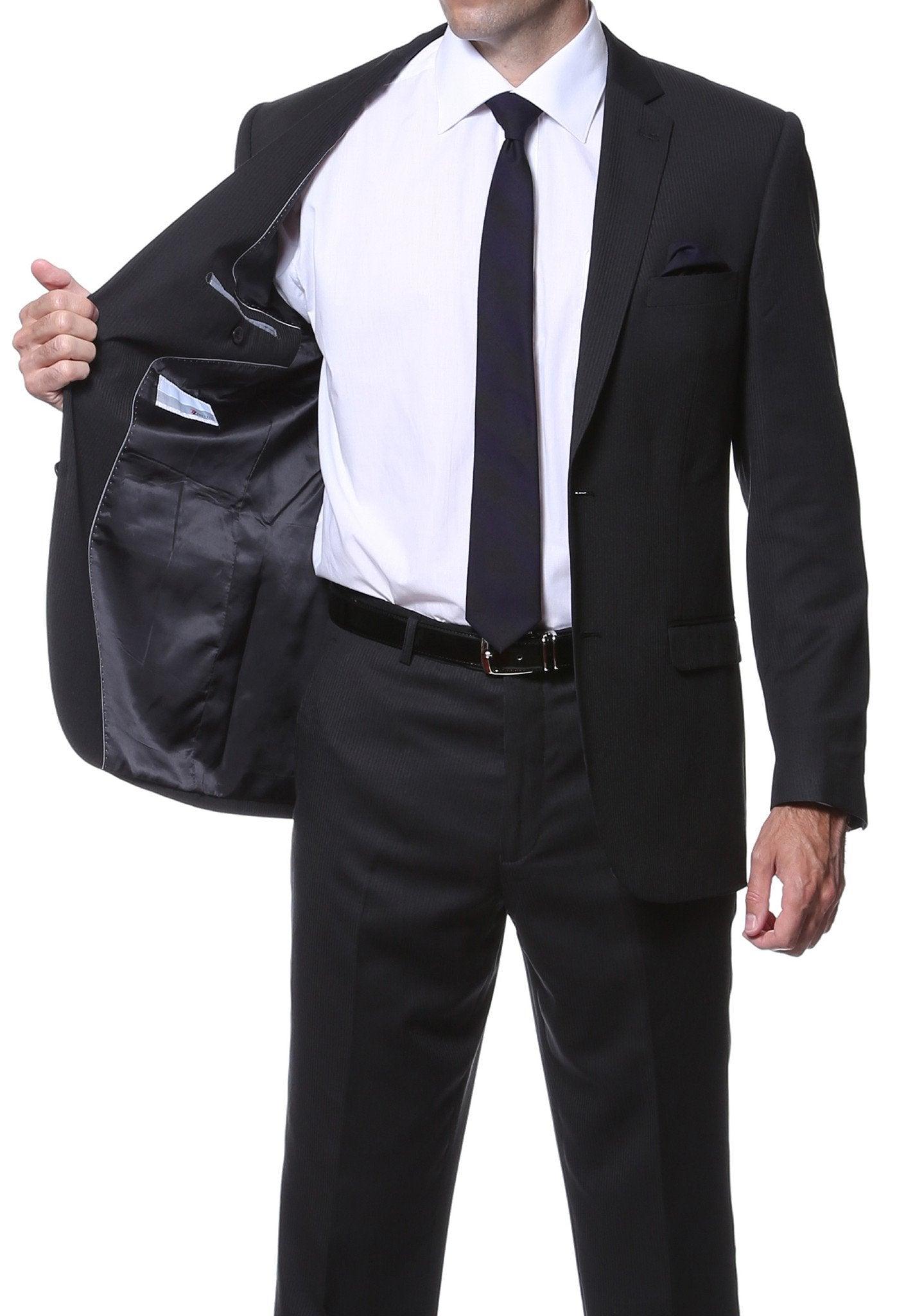 Nassau Black 2-Piece Slim Fit Striped Tone-on-Tone Wool Suit