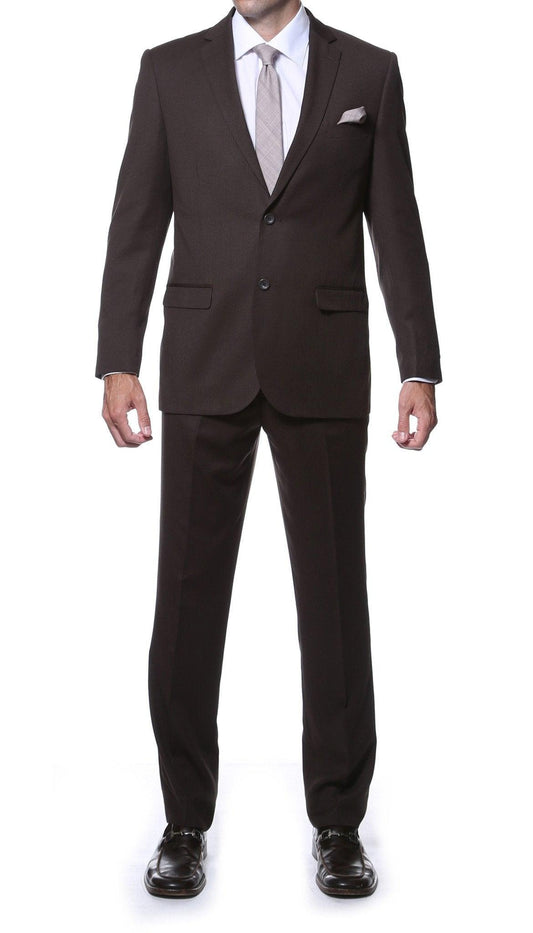 Nassau Brown 2-Piece Slim Fit Striped Tone-on-Tone Wool Suit