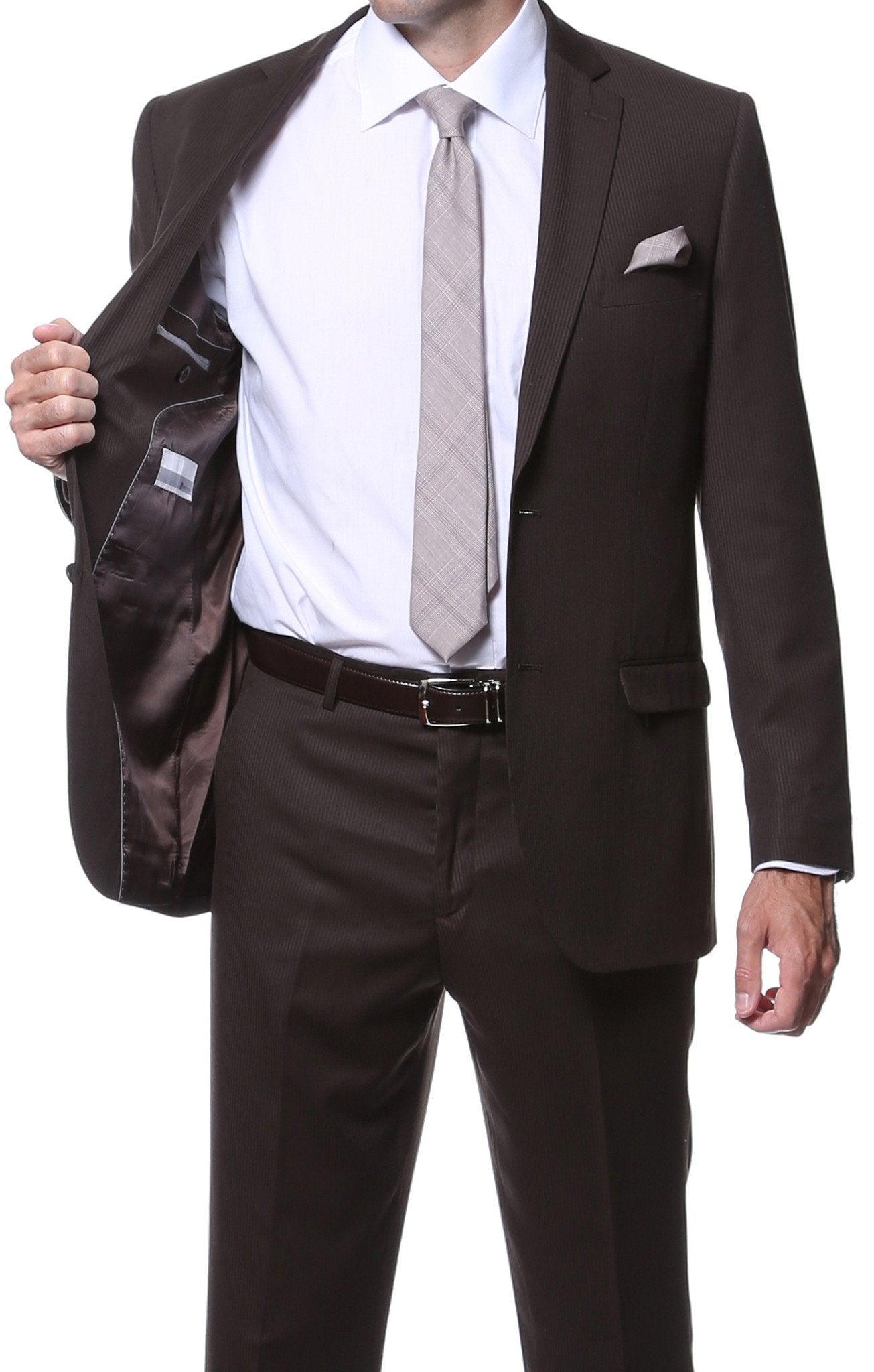 Nassau Brown 2-Piece Slim Fit Striped Tone-on-Tone Wool Suit