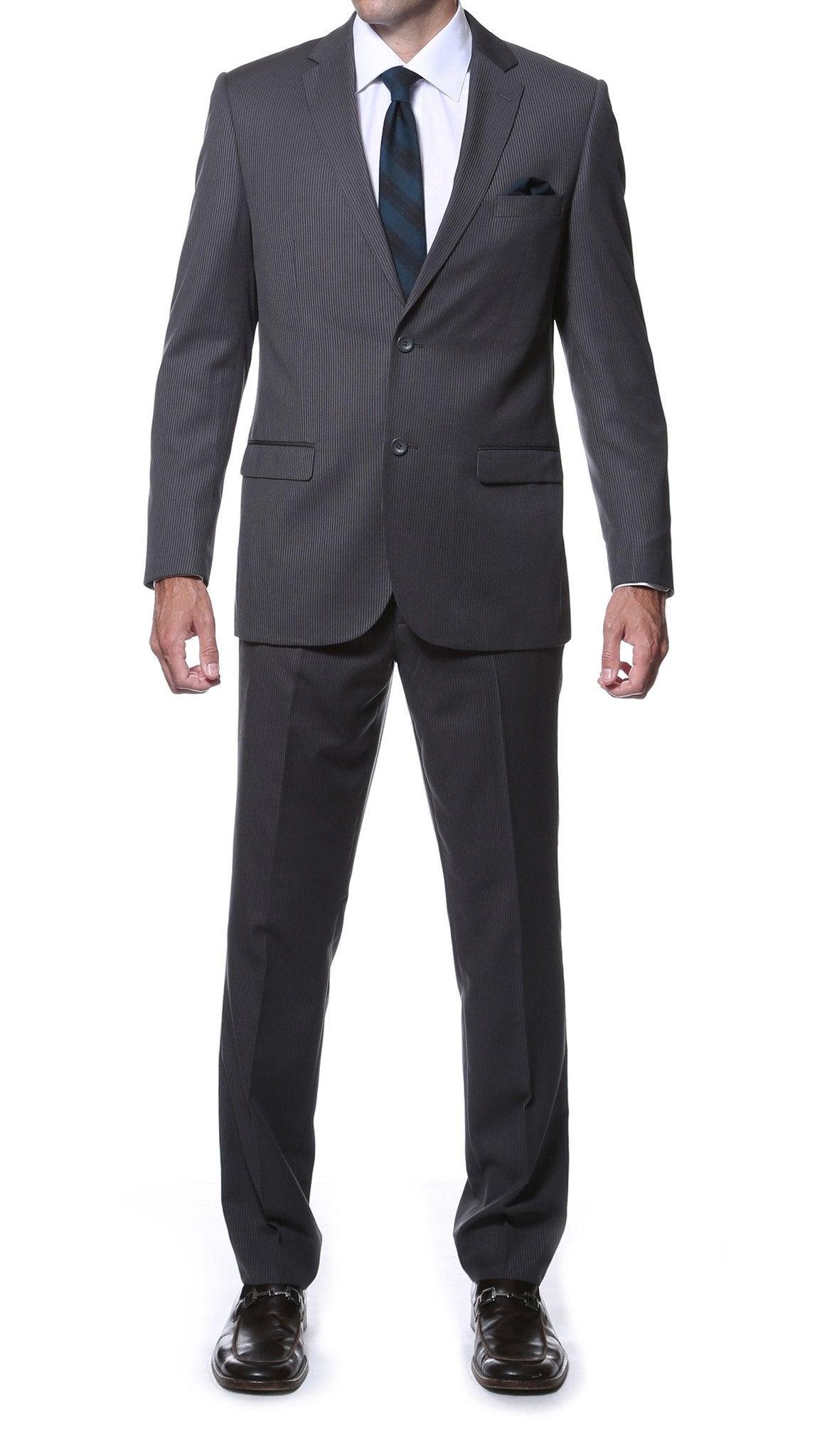 Nassau Charcoal 2-Piece Slim Fit Striped Tone-on-Tone Wool Suit