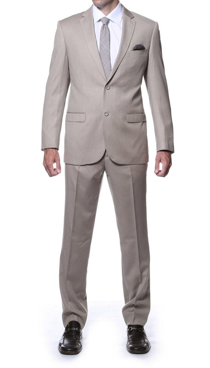 Nassau Tan 2-Piece Slim Fit Striped Tone-on-Tone Wool Suit