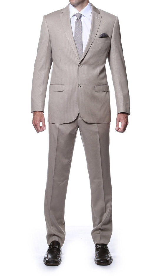Nassau Tan 2-Piece Slim Fit Striped Tone-on-Tone Wool Suit