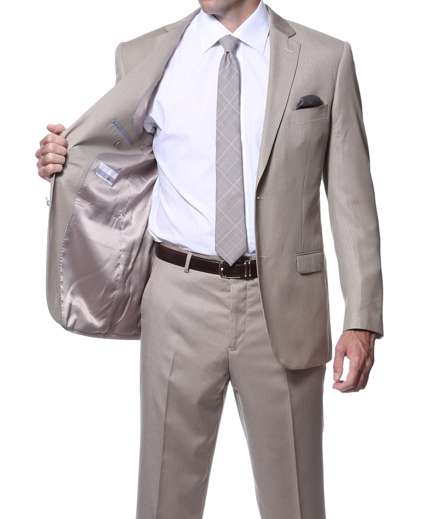 Nassau Tan 2-Piece Slim Fit Striped Tone-on-Tone Wool Suit