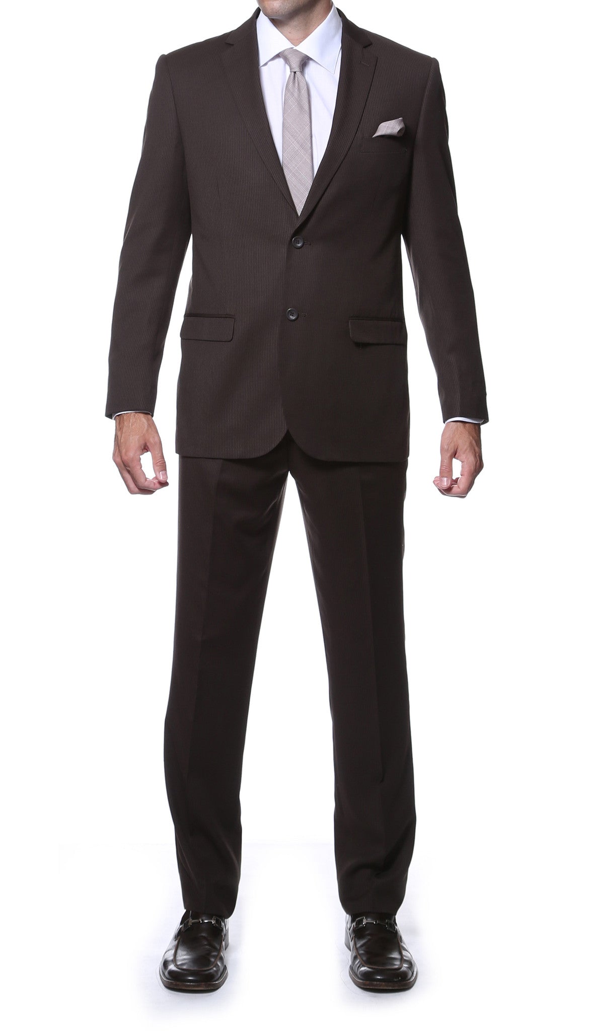 Osborne Brown Slim Fit Striped Tone-on-Tone Wool Suit