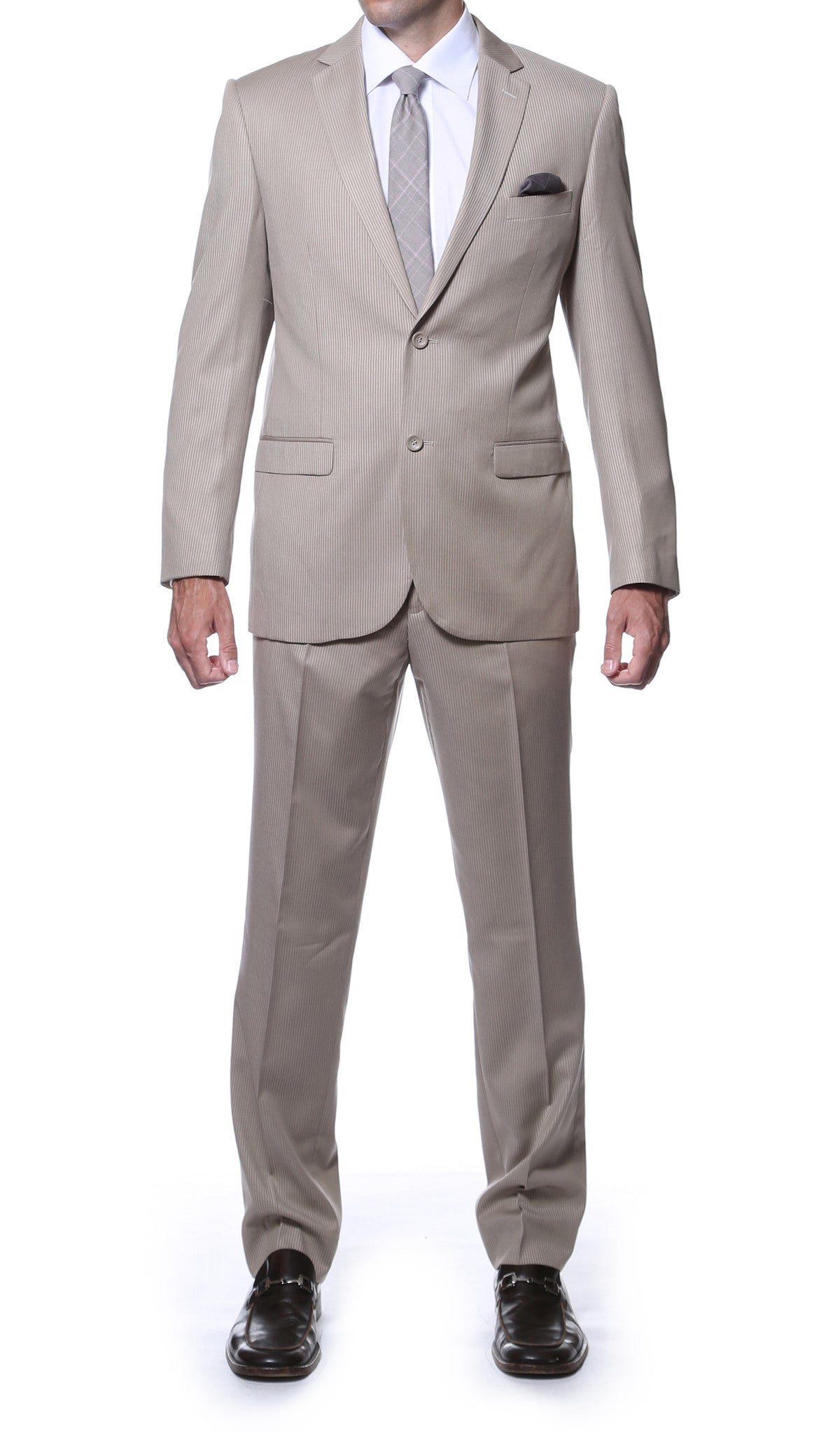 Osborne Tan Slim Fit Striped Tone-on-Tone Wool Suit
