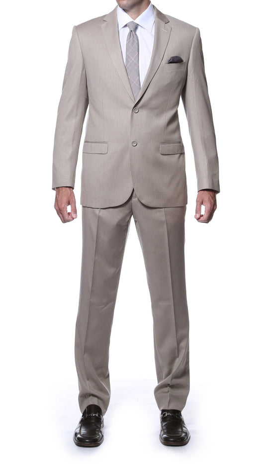 Osborne Tan Slim Fit Striped Tone-on-Tone Wool Suit