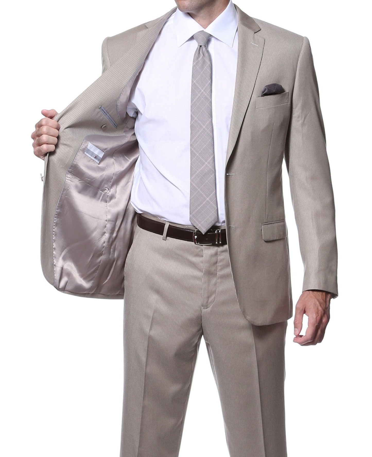 Osborne Tan Slim Fit Striped Tone-on-Tone Wool Suit