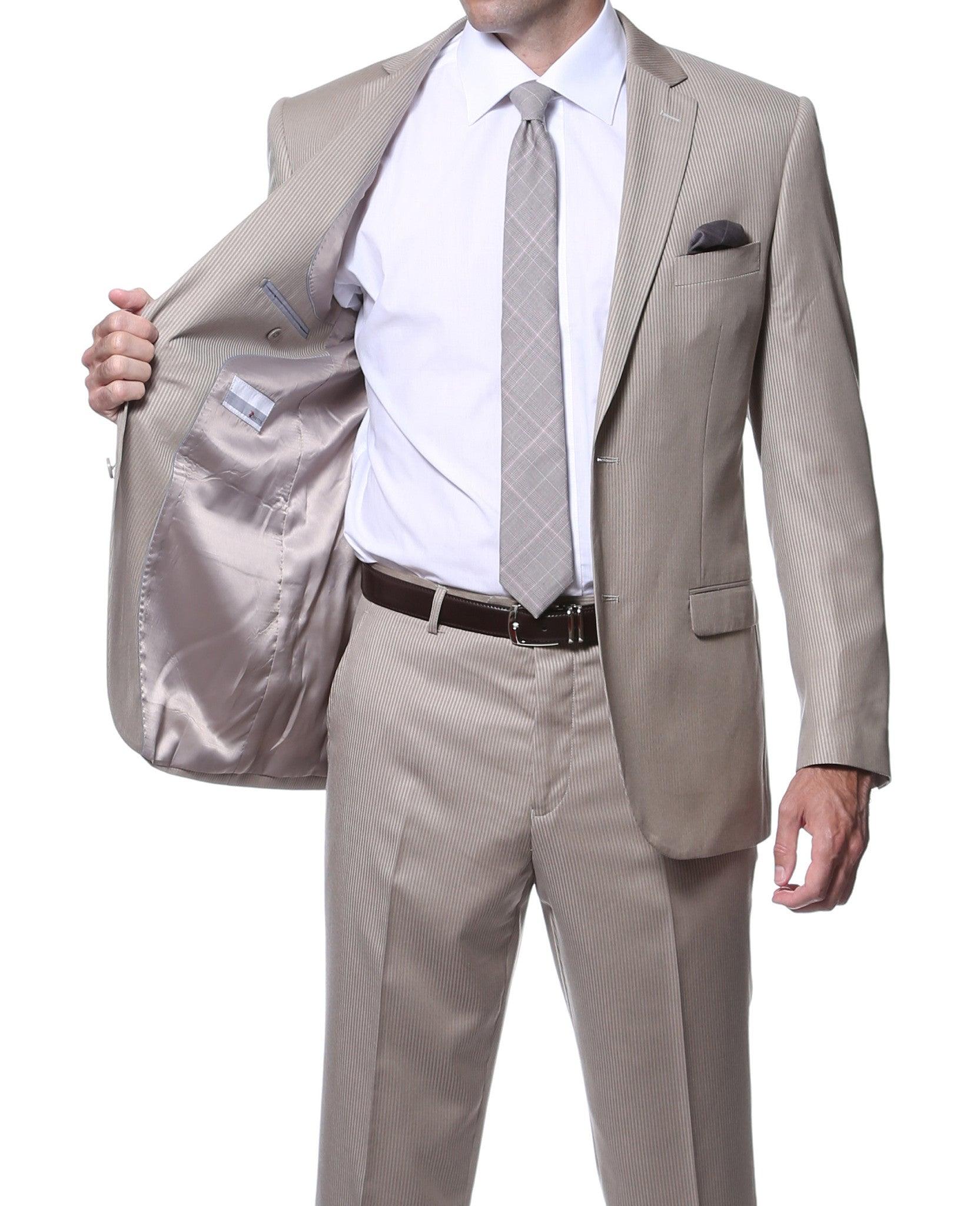 Osborne Tan Slim Fit Striped Tone-on-Tone Wool Suit