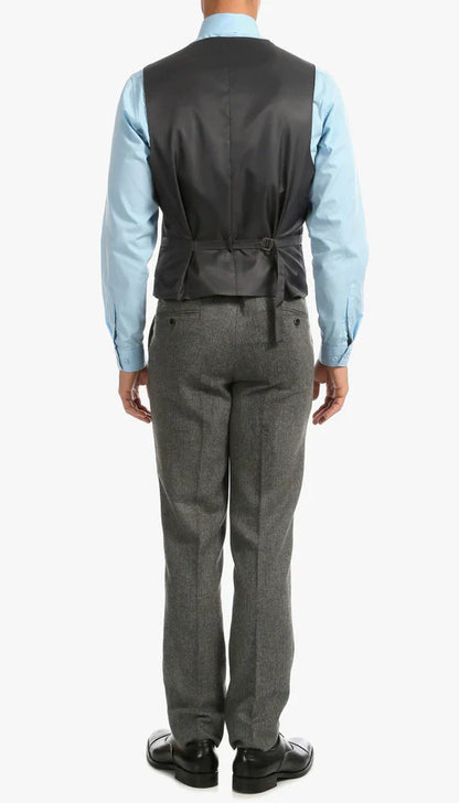 SPINA MEN'S GREY SLIM FIT 3-PIECE SUIT | NOTCH LAPEL & HERRINGBONE WEAVE
