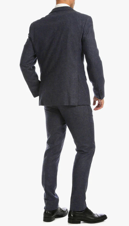 SPINA MEN'S NAVY SLIM FIT 3-PIECE SUIT | NOTCH LAPEL & HERRINGBONE WEAVE