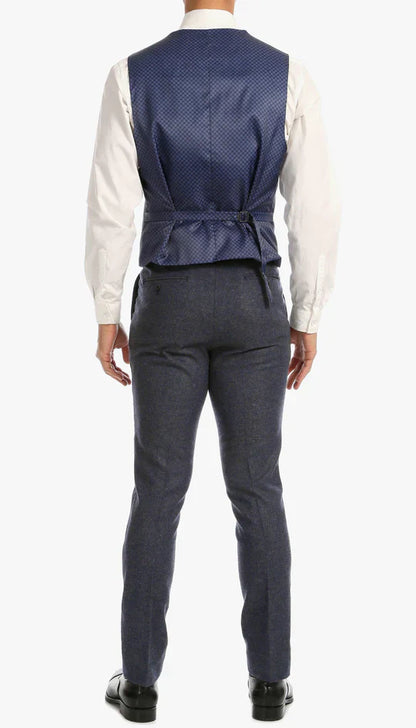 SPINA MEN'S NAVY SLIM FIT 3-PIECE SUIT | NOTCH LAPEL & HERRINGBONE WEAVE