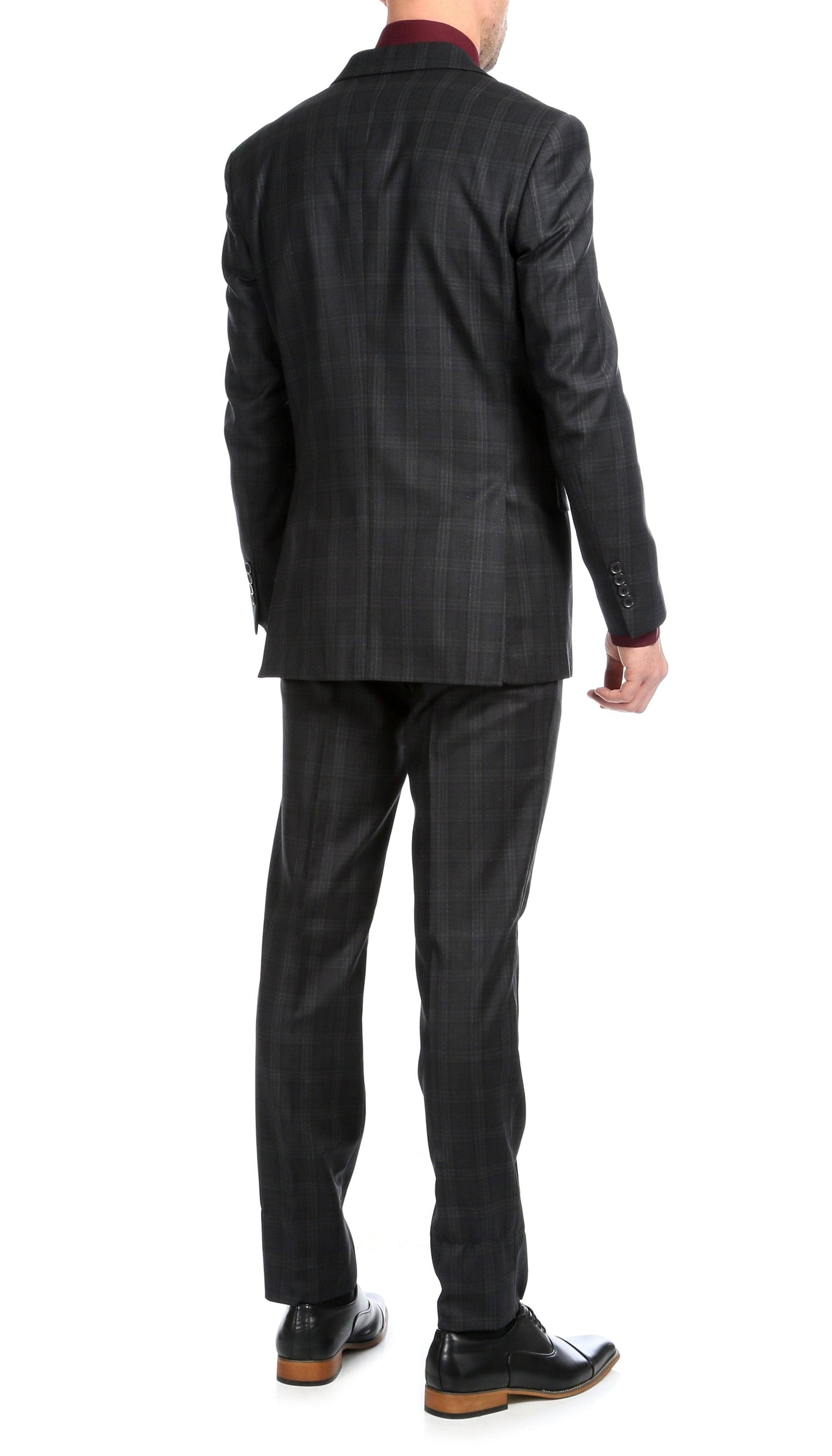 Lancaster Black Plaid Check Premium 2-Piece Wool Slim Fit Suit
