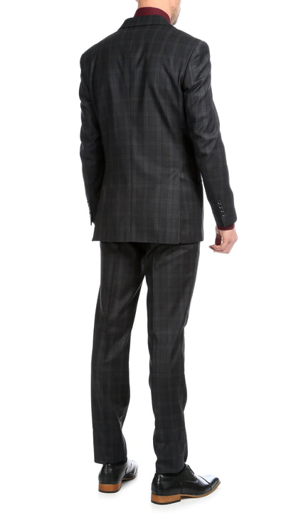 Lancaster Black Plaid Check Premium 2-Piece Wool Slim Fit Suit