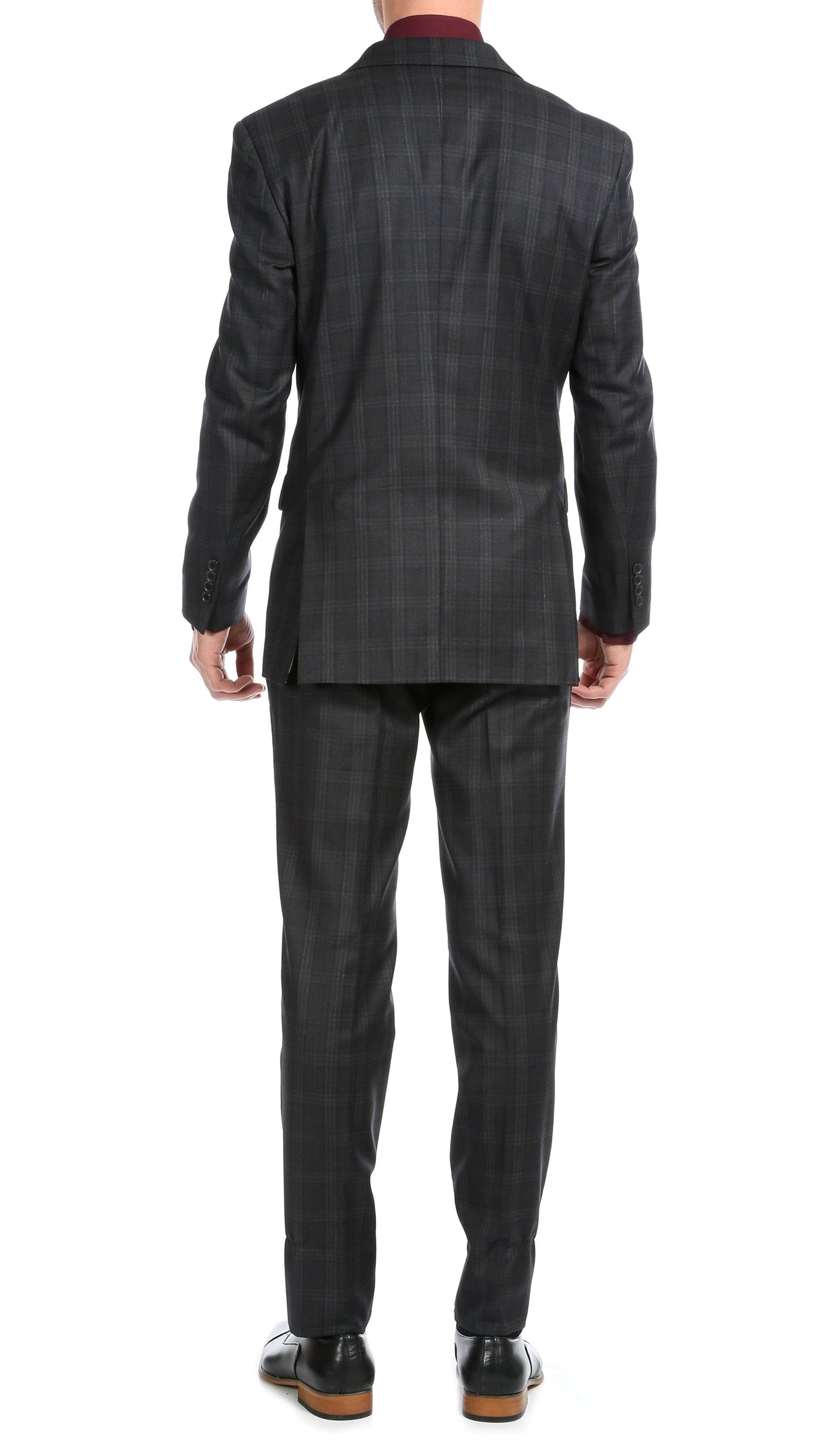 Lancaster Black Plaid Check Premium 2-Piece Wool Slim Fit Suit