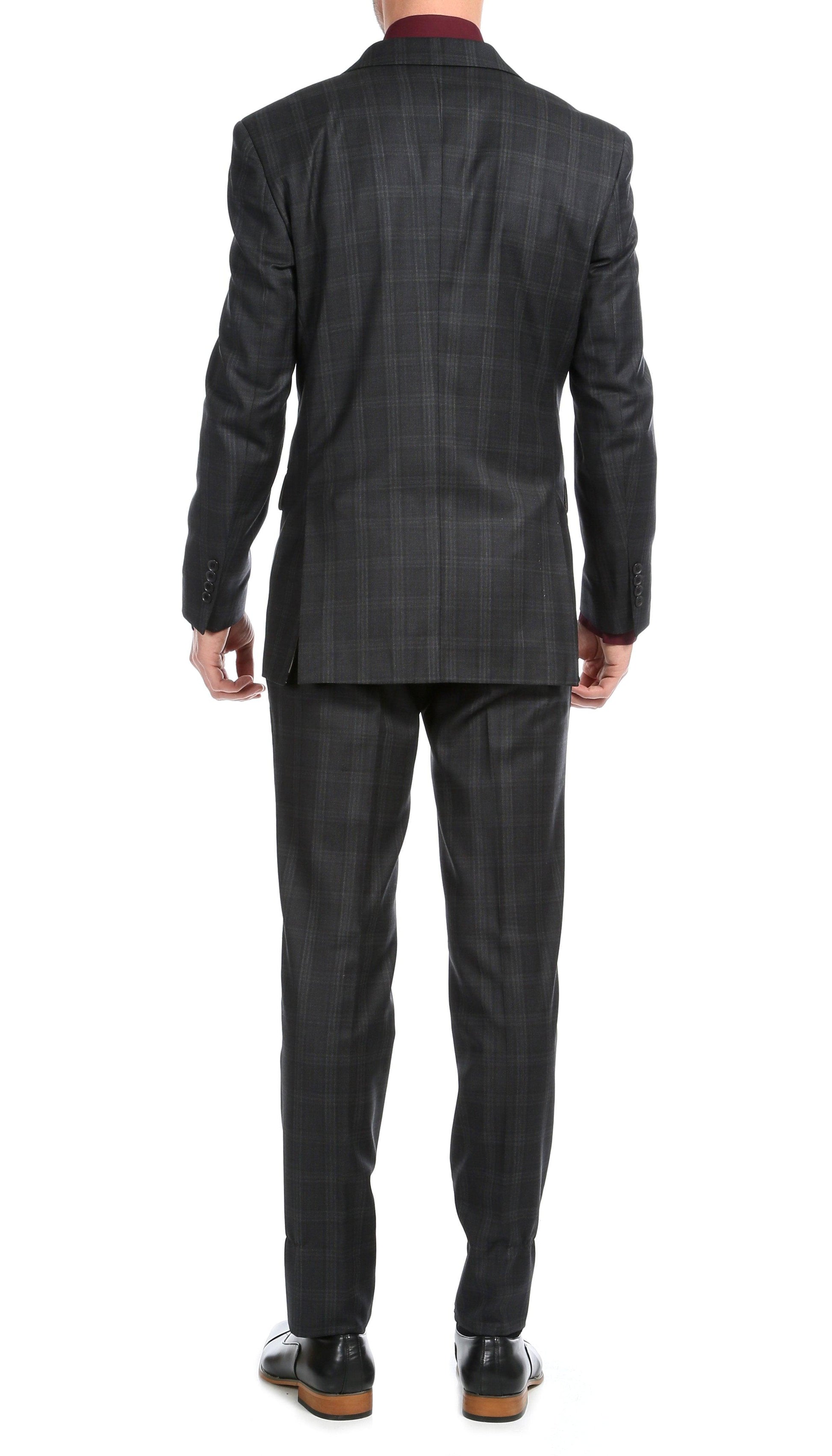 Lancaster Black Plaid Check Premium 2-Piece Wool Slim Fit Suit