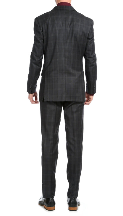 Lancaster Black Plaid Check Premium 2-Piece Wool Slim Fit Suit