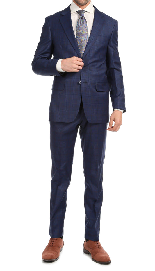 Corona Blue Plaid Check Premium 2-Piece Wool Slim Fit Suit