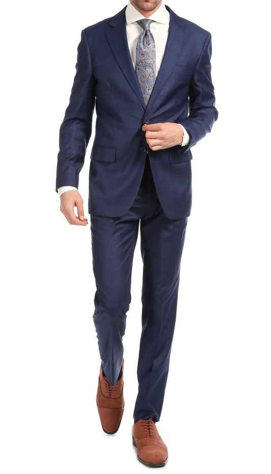 Corona Blue Plaid Check Premium 2-Piece Wool Slim Fit Suit