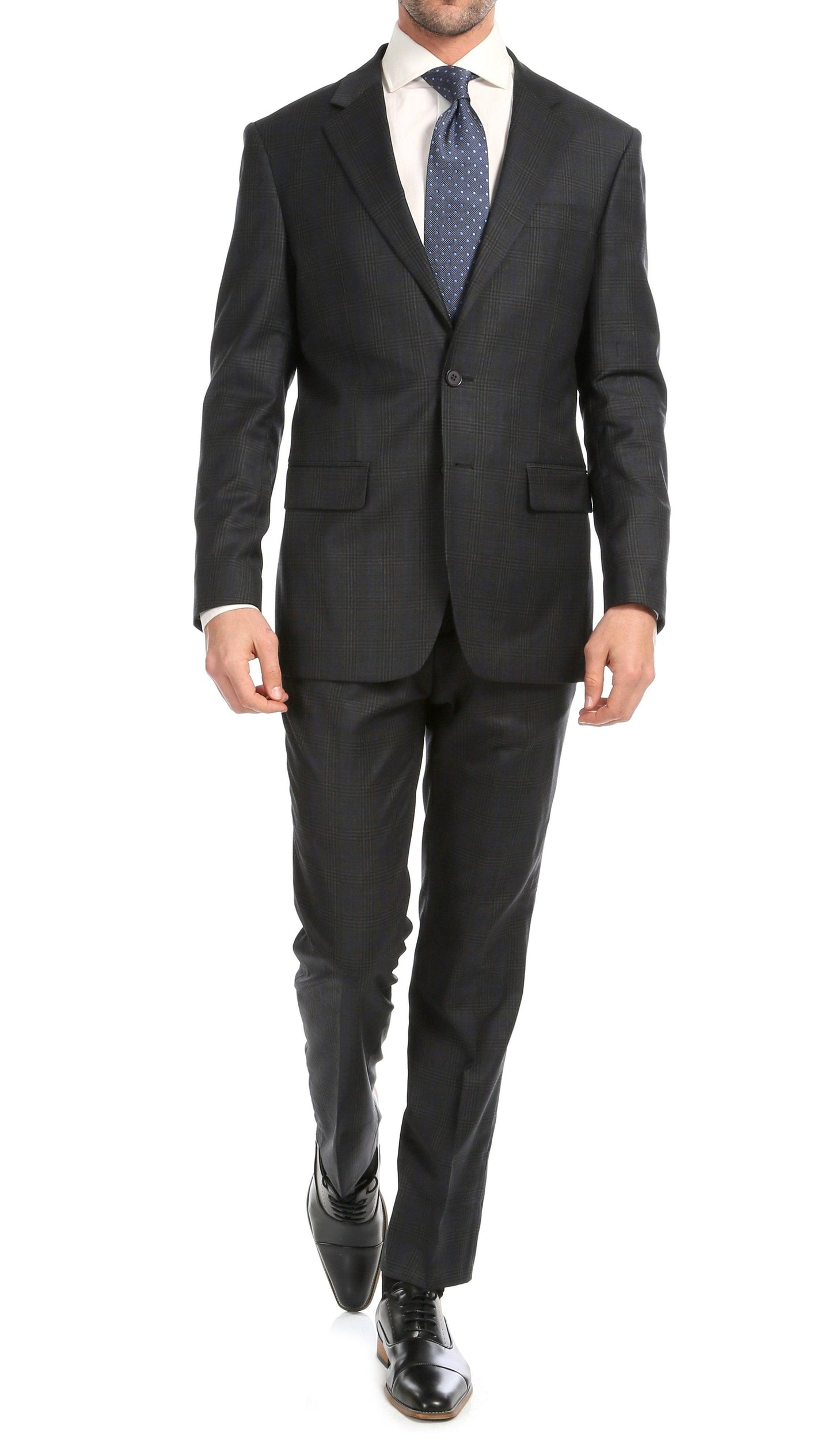 Lancaster Grey Plaid Check Premium 2-Piece Wool Slim Fit Suit