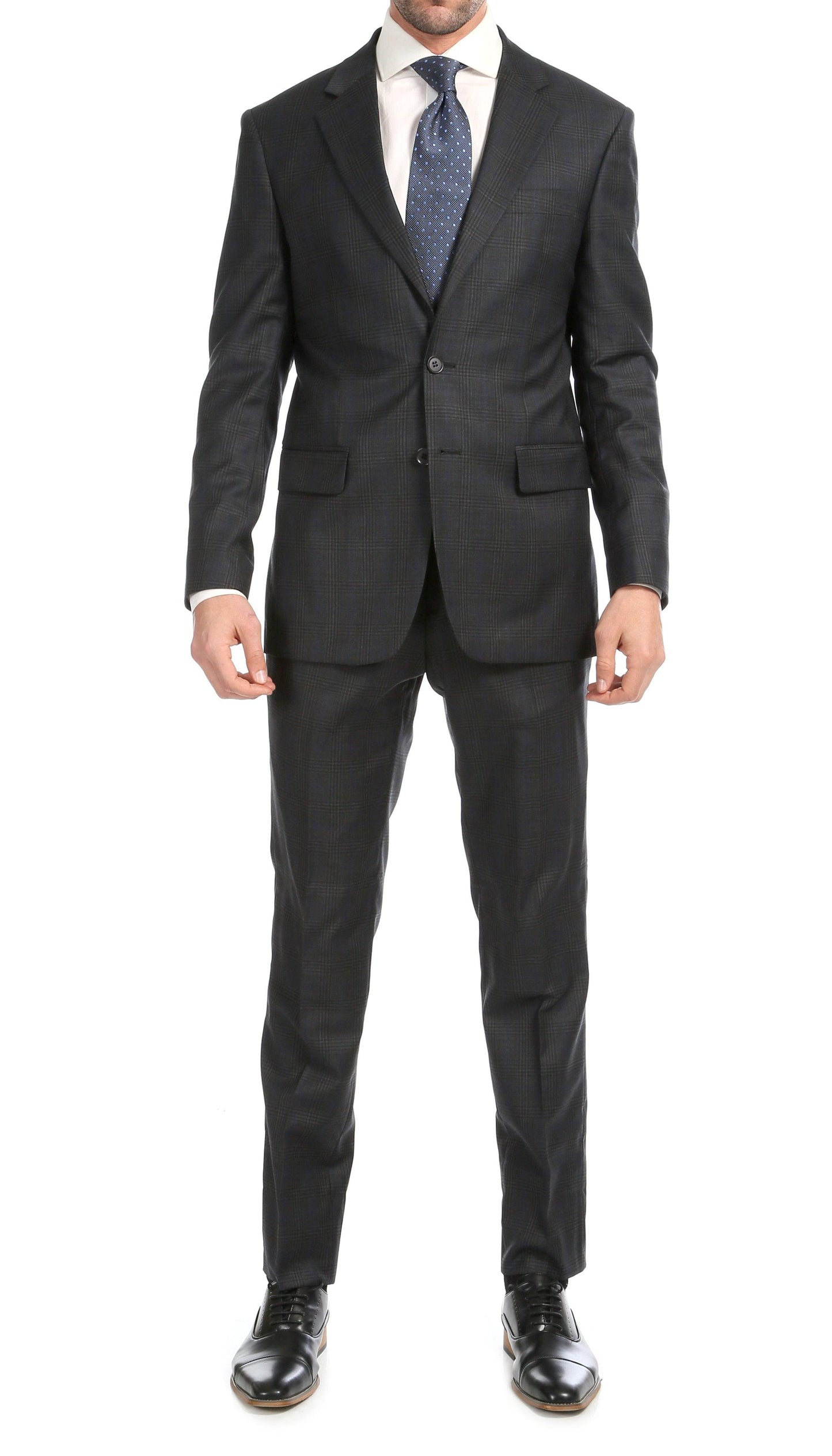 Lancaster Grey Plaid Check Premium 2-Piece Wool Slim Fit Suit
