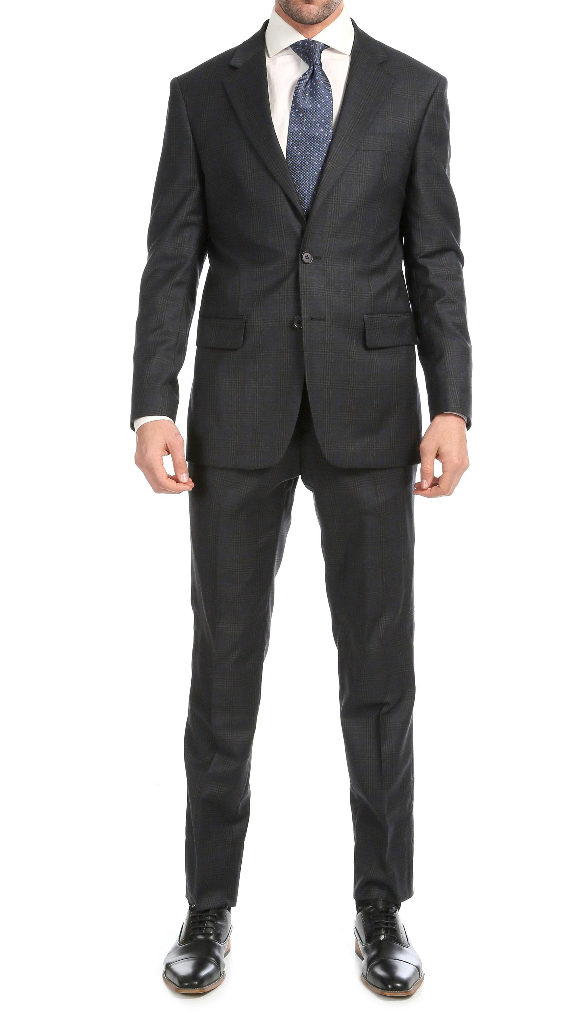 Lancaster Grey Plaid Check Premium 2-Piece Wool Slim Fit Suit