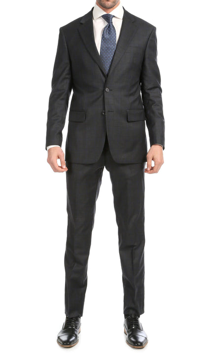 Lancaster Grey Plaid Check Premium 2-Piece Wool Slim Fit Suit