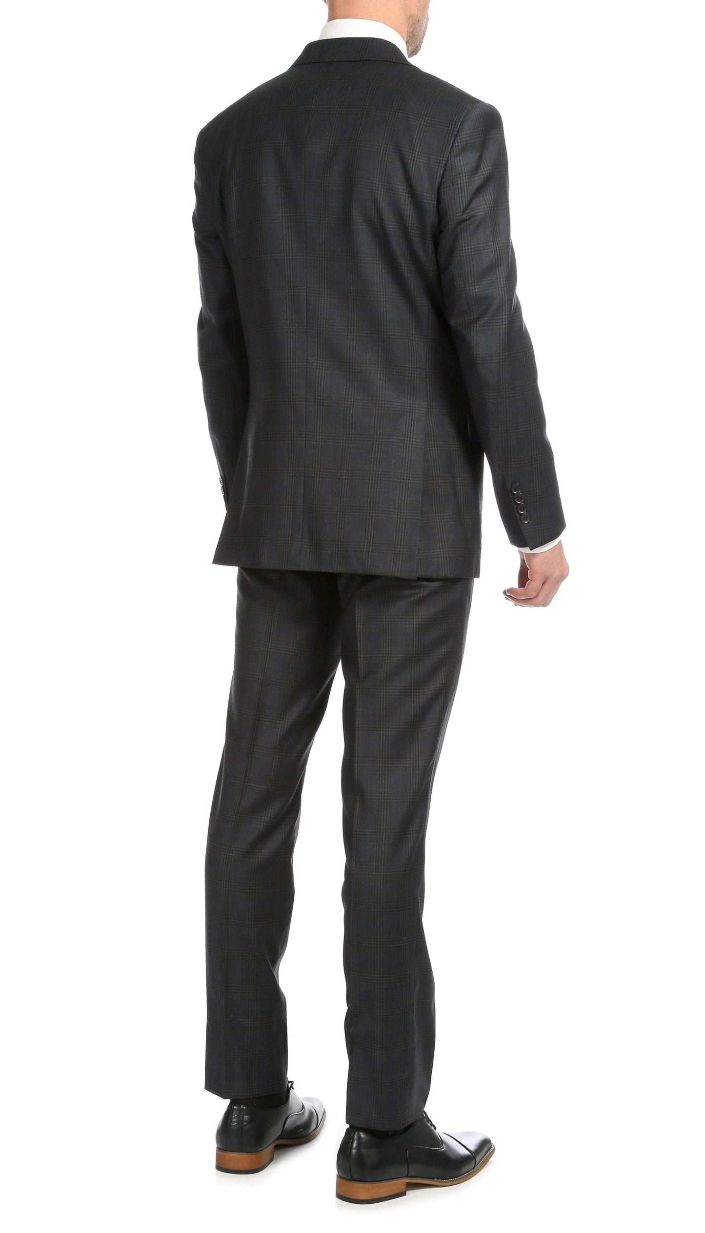 Lancaster Grey Plaid Check Premium 2-Piece Wool Slim Fit Suit