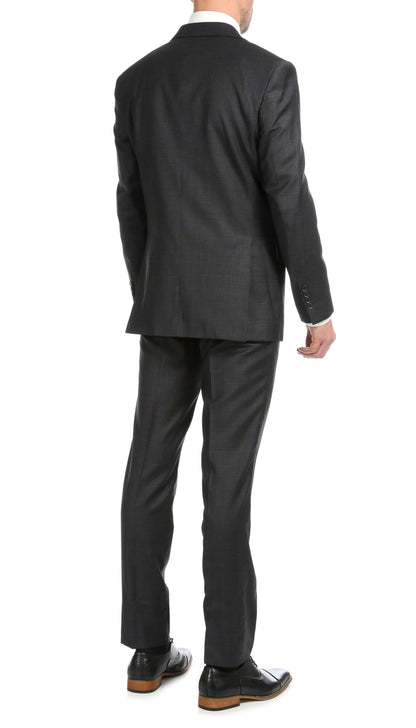 Lancaster Grey Plaid Check Premium 2-Piece Wool Slim Fit Suit