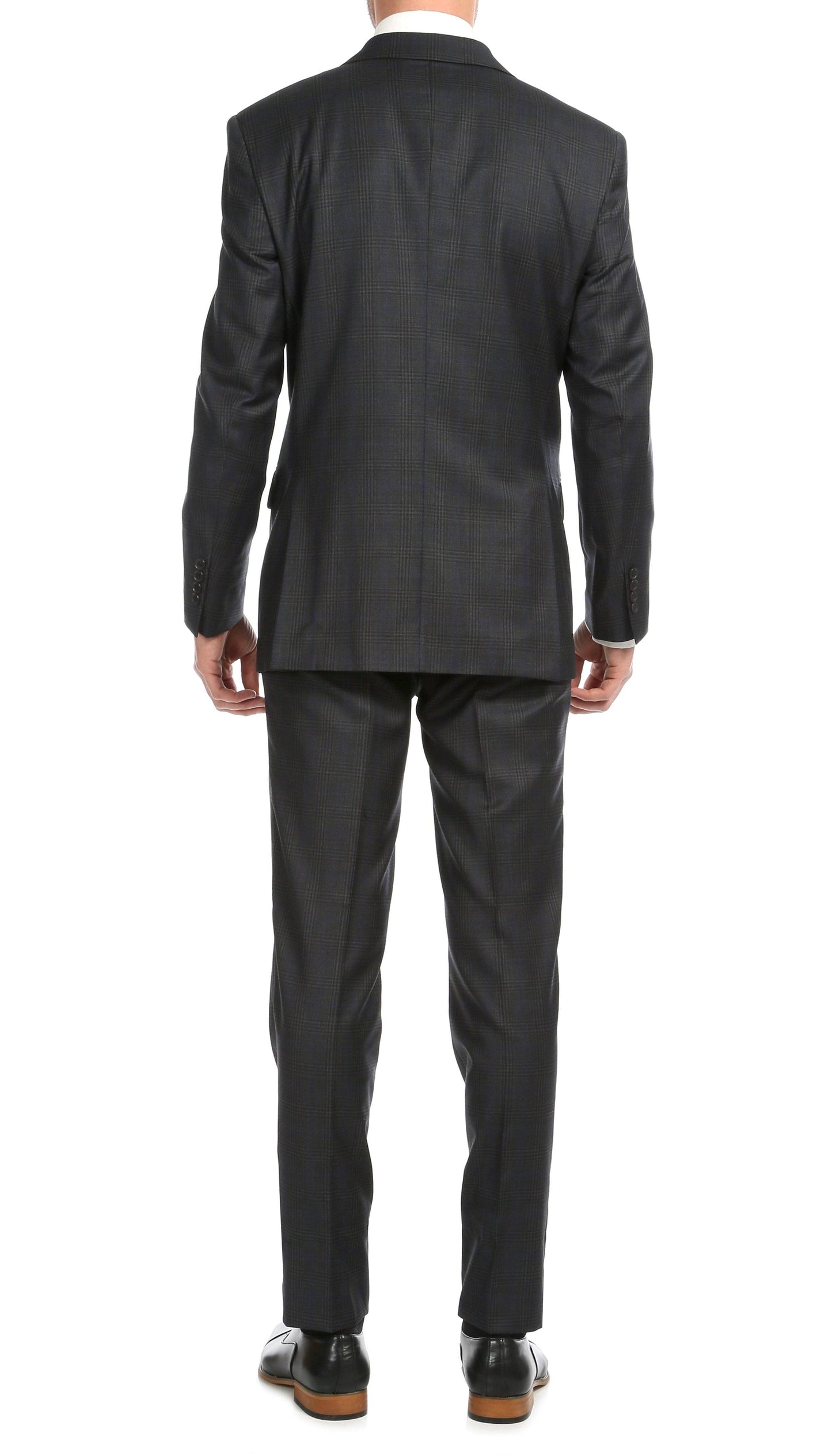 Lancaster Grey Plaid Check Premium 2-Piece Wool Slim Fit Suit
