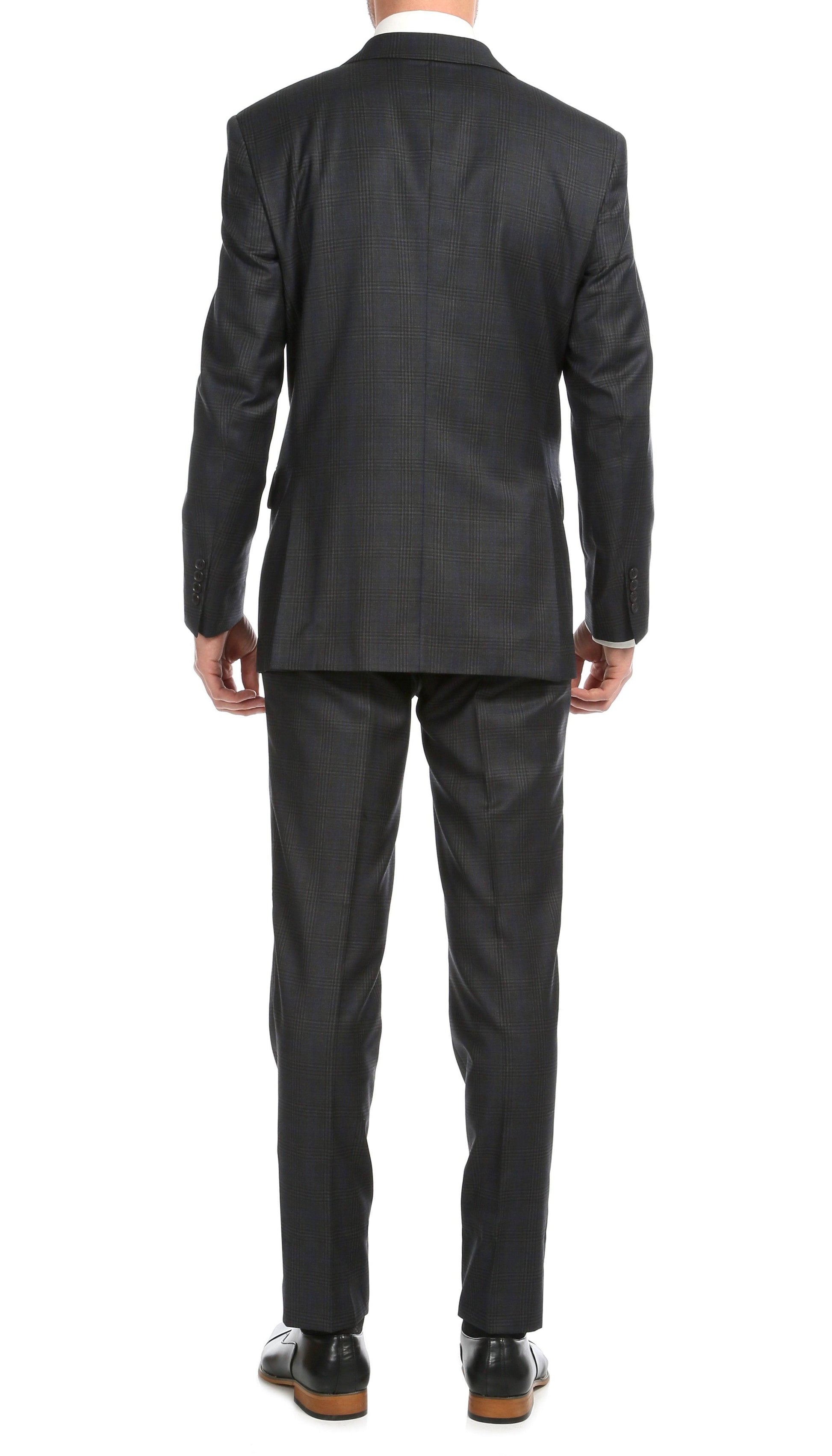 Lancaster Grey Plaid Check Premium 2-Piece Wool Slim Fit Suit