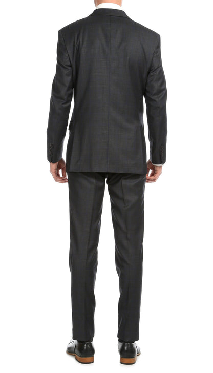 Lancaster Grey Plaid Check Premium 2-Piece Wool Slim Fit Suit