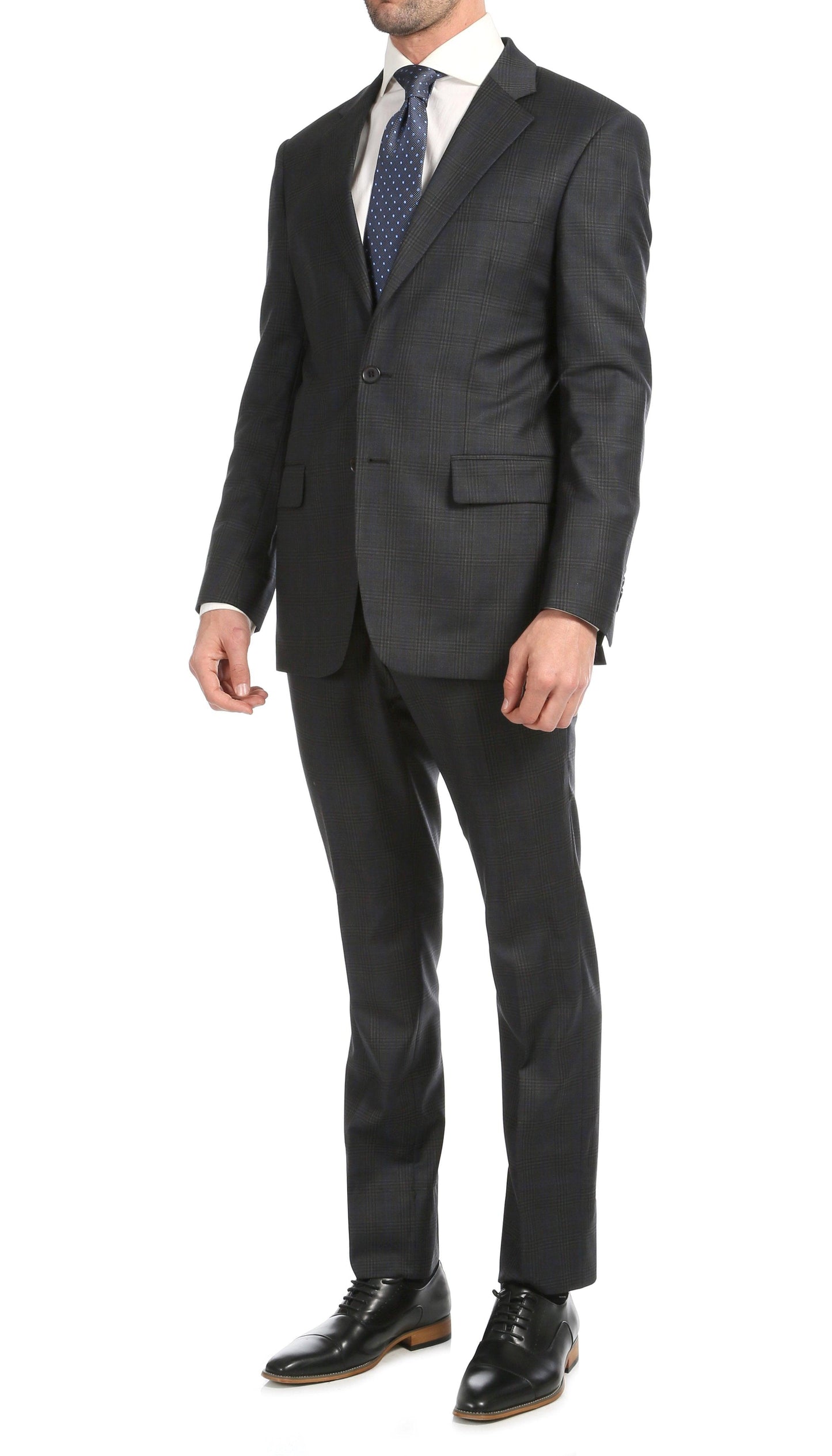Lancaster Grey Plaid Check Premium 2-Piece Wool Slim Fit Suit