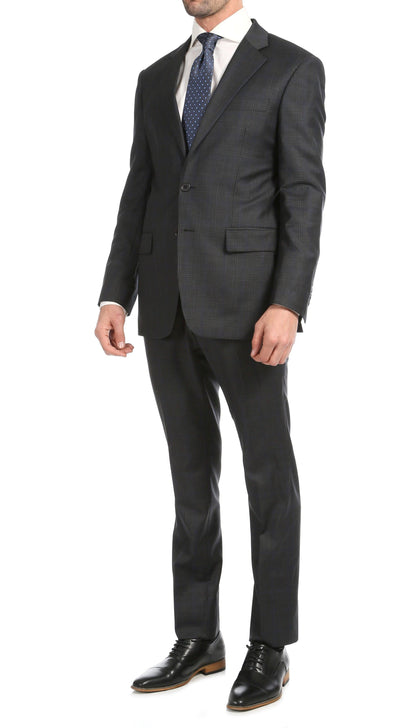 Lancaster Grey Plaid Check Premium 2-Piece Wool Slim Fit Suit