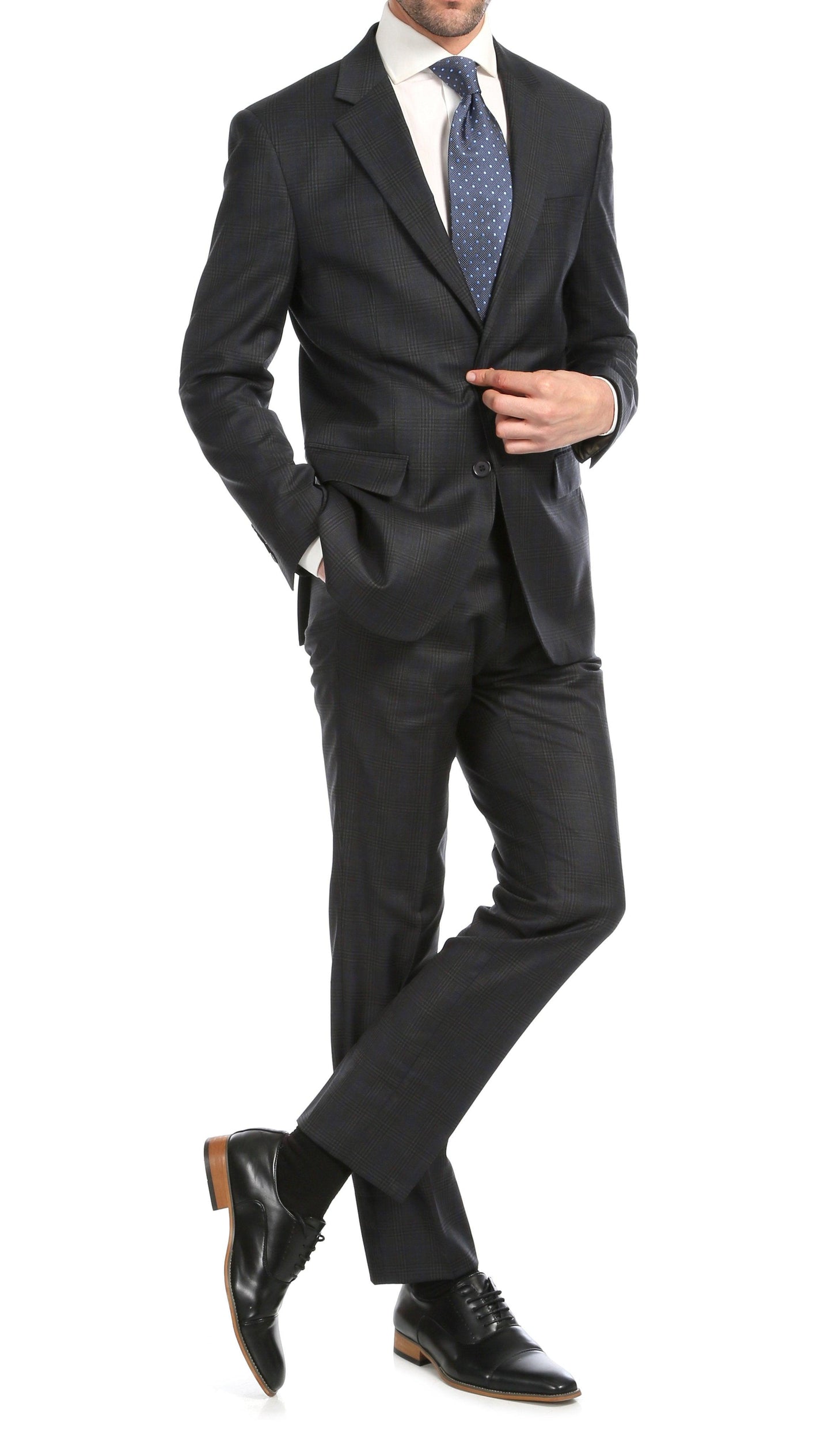 Lancaster Grey Plaid Check Premium 2-Piece Wool Slim Fit Suit