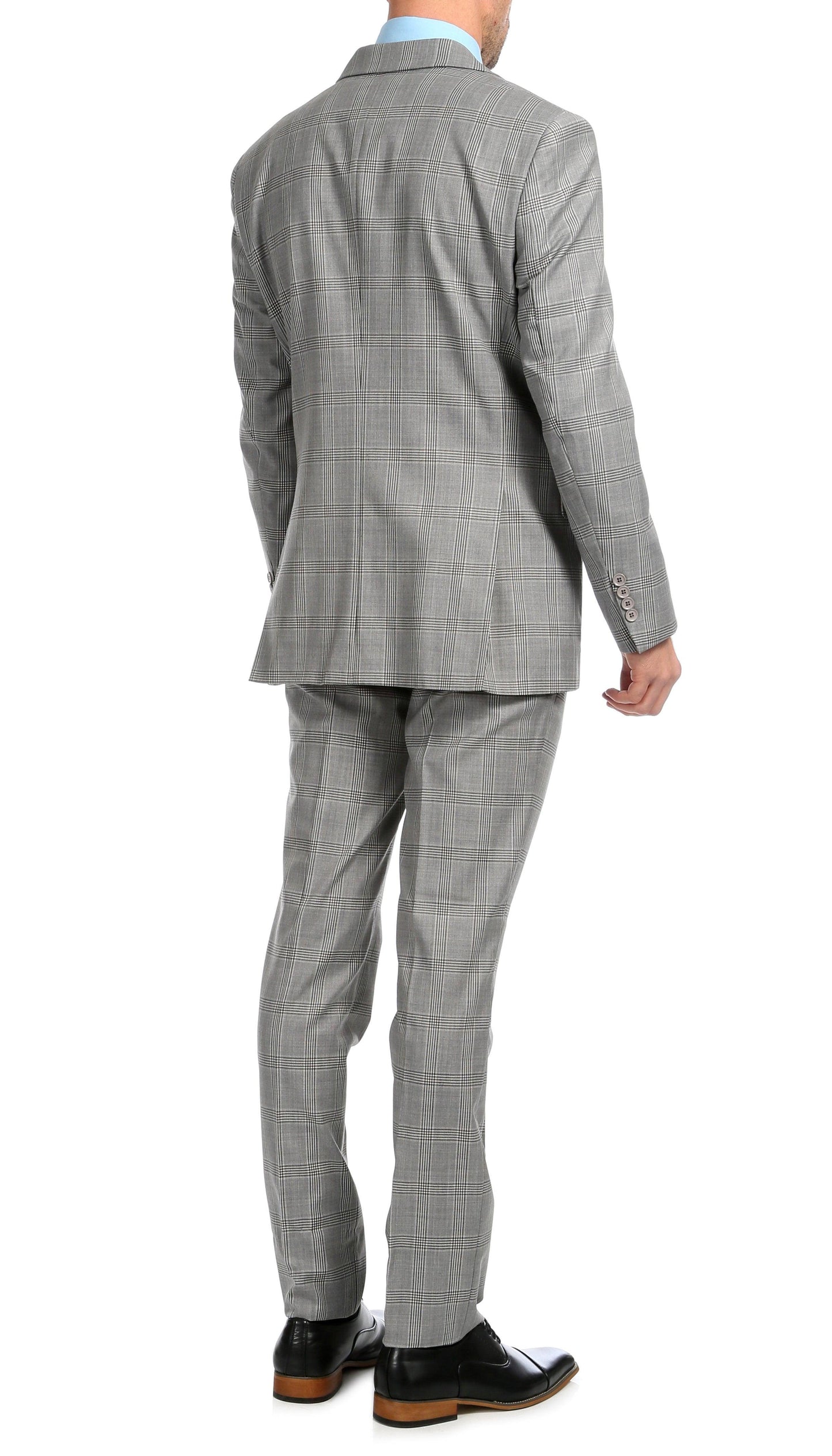 Lancaster Light Grey Plaid Check Premium 2-Piece Wool Slim Fit Suit