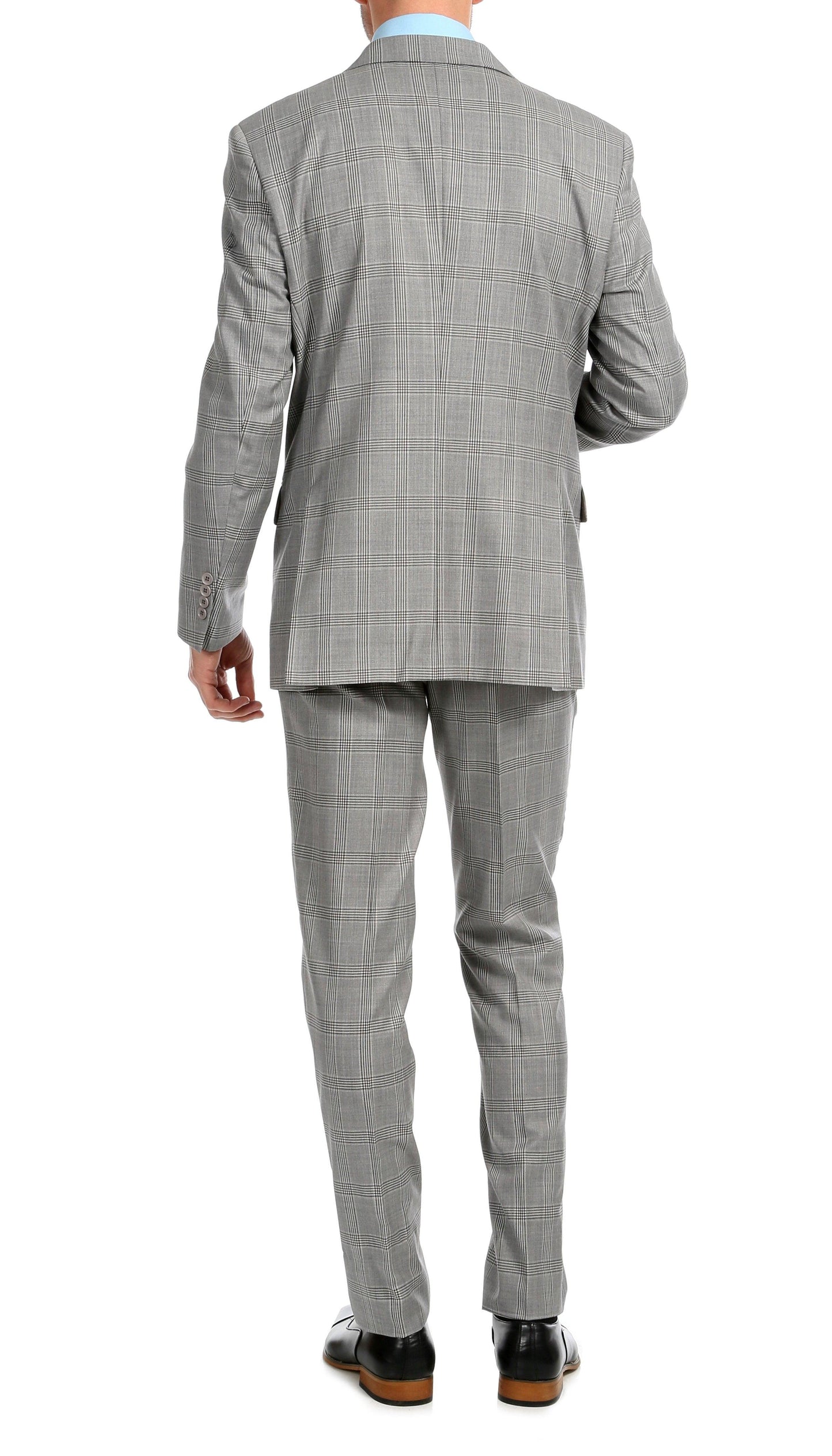 Lancaster Light Grey Plaid Check Premium 2-Piece Wool Slim Fit Suit