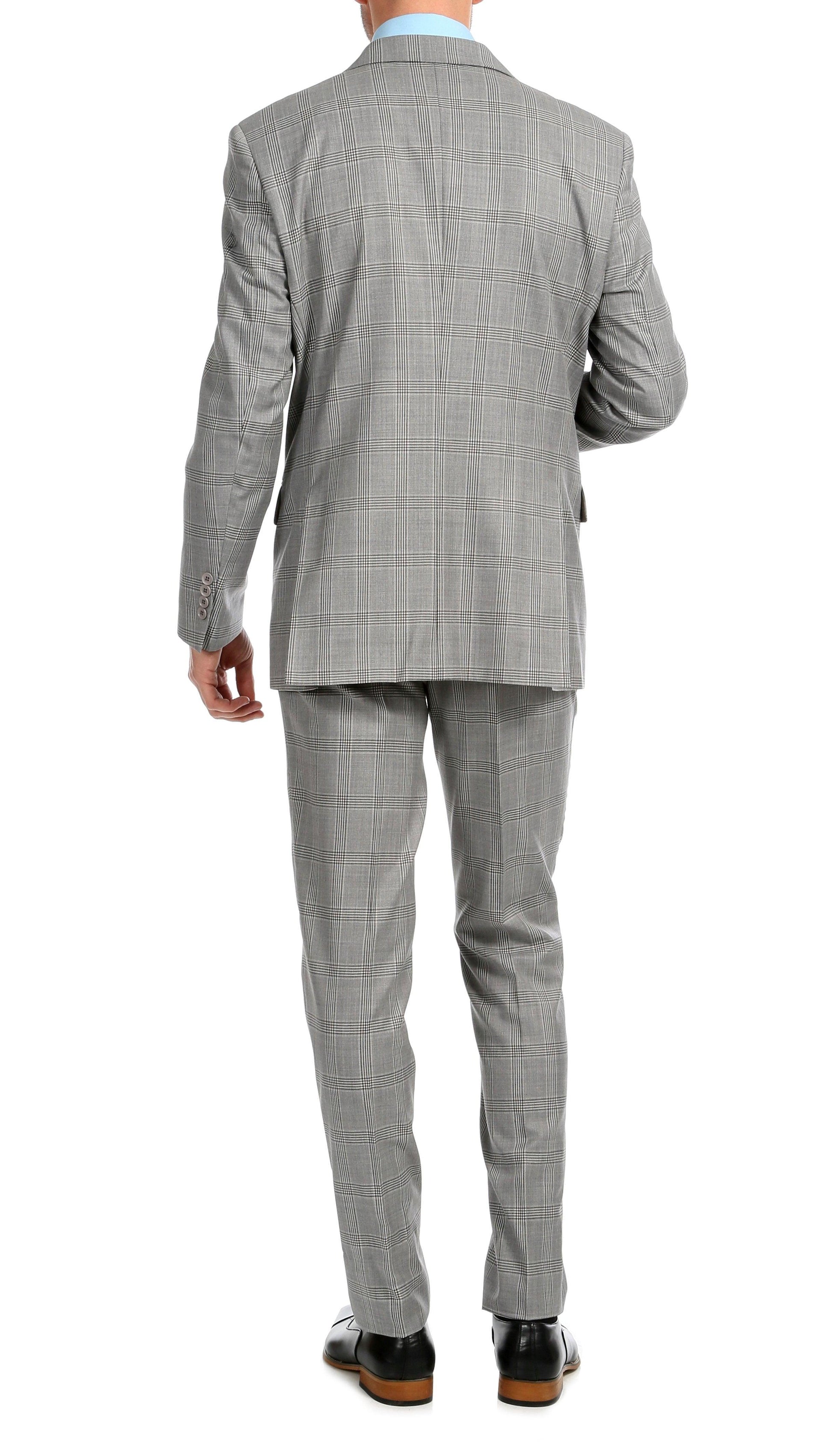 Lancaster Light Grey Plaid Check Premium 2-Piece Wool Slim Fit Suit